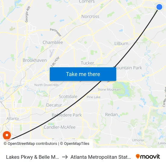 Lakes Pkwy & Belle Meade Ct to Atlanta Metropolitan State College map