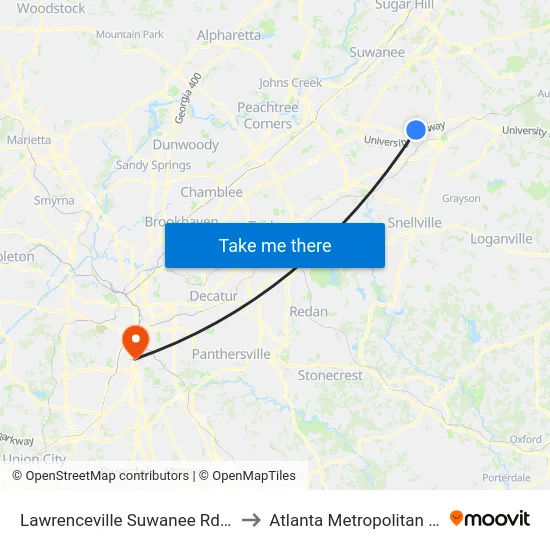 Lawrenceville Suwanee Rd & Lawrenceville to Atlanta Metropolitan State College map