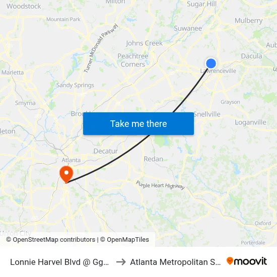 Lonnie Harvel Blvd @ Ggc Housing Ob to Atlanta Metropolitan State College map