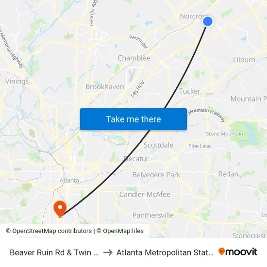 Beaver Ruin Rd & Twin Creek Dr to Atlanta Metropolitan State College map