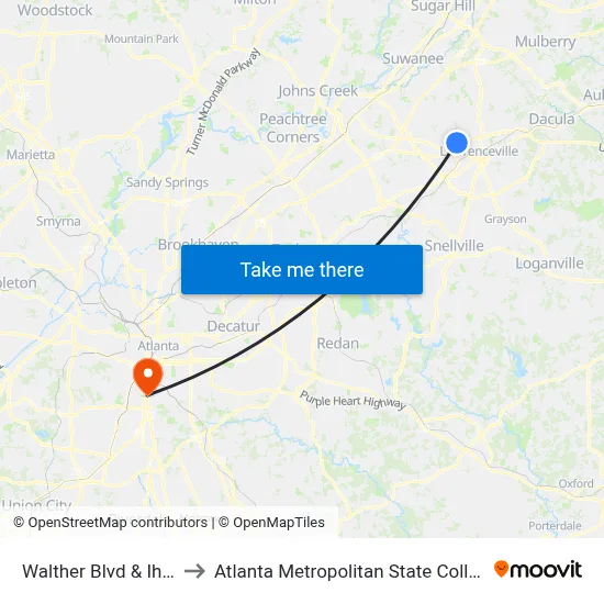 Walther Blvd & Ihop to Atlanta Metropolitan State College map