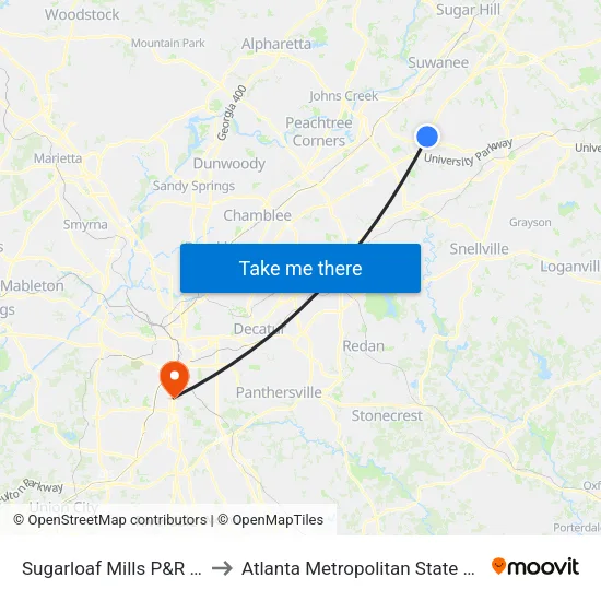 Sugarloaf Mills P&R Local to Atlanta Metropolitan State College map