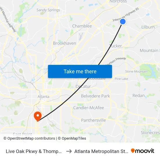 Live Oak Pkwy & Thompson Pkwy Ob to Atlanta Metropolitan State College map