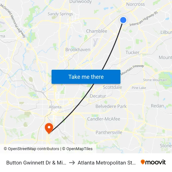 Button Gwinnett Dr & Mimms Dr Ib to Atlanta Metropolitan State College map