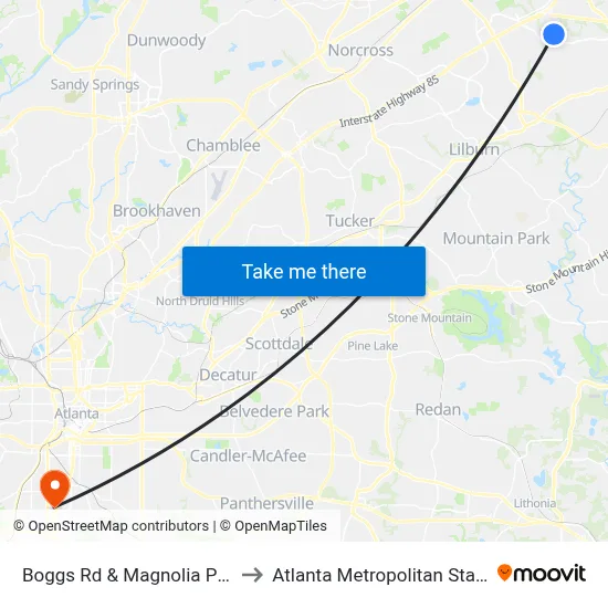 Boggs Rd & Magnolia Pointe Apts to Atlanta Metropolitan State College map