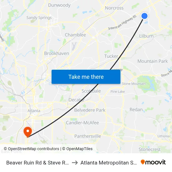 Beaver Ruin Rd & Steve Reynolds Blvd to Atlanta Metropolitan State College map