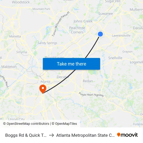 Boggs Rd & Quick Trip Ib to Atlanta Metropolitan State College map