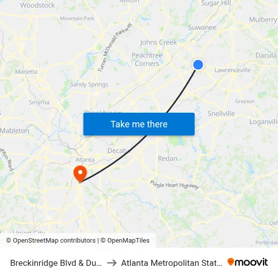 Breckinridge Blvd & Duluth Hwy to Atlanta Metropolitan State College map