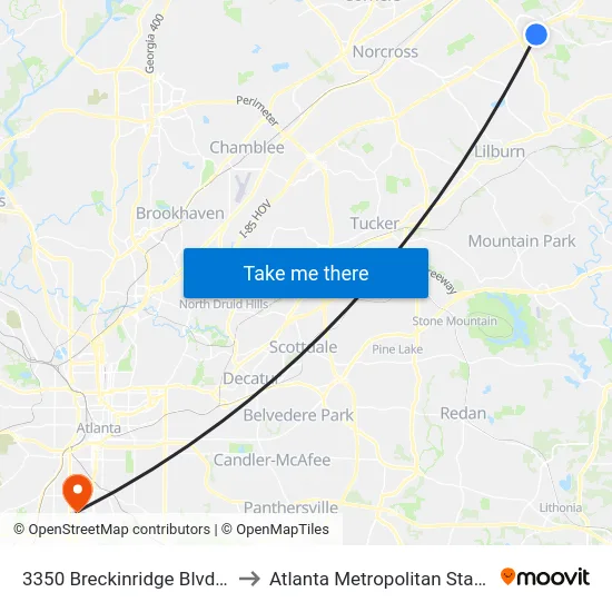 3350 Breckinridge Blvd (Across) to Atlanta Metropolitan State College map