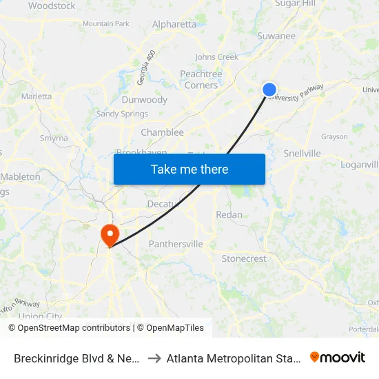 Breckinridge Blvd & Newpoint Pl to Atlanta Metropolitan State College map
