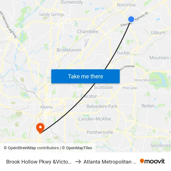 Brook Hollow Pkwy &Victory World Church to Atlanta Metropolitan State College map