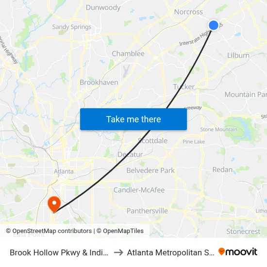 Brook Hollow Pkwy & Indian Trail Rd Ob to Atlanta Metropolitan State College map