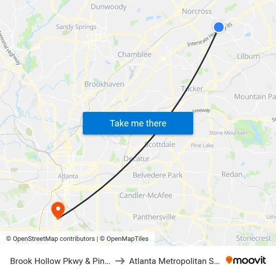 Brook Hollow Pkwy & Pinnacle Way Ib to Atlanta Metropolitan State College map