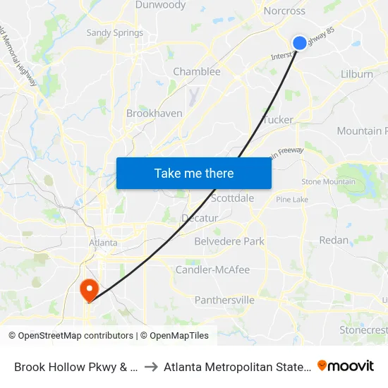 Brook Hollow Pkwy & Ebd Ob to Atlanta Metropolitan State College map