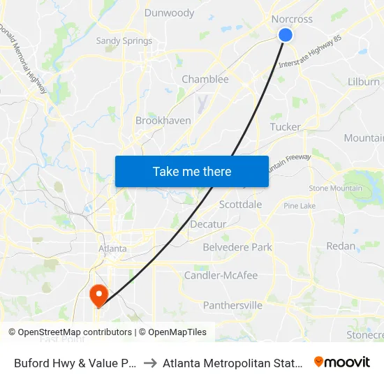 Buford Hwy & Value Pawn Ob to Atlanta Metropolitan State College map