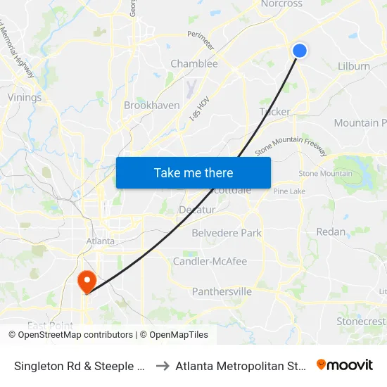 Singleton Rd & Steeple Chase Apts to Atlanta Metropolitan State College map
