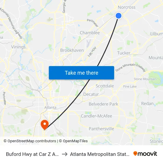 Buford Hwy at Car Z Atlanta Ib to Atlanta Metropolitan State College map