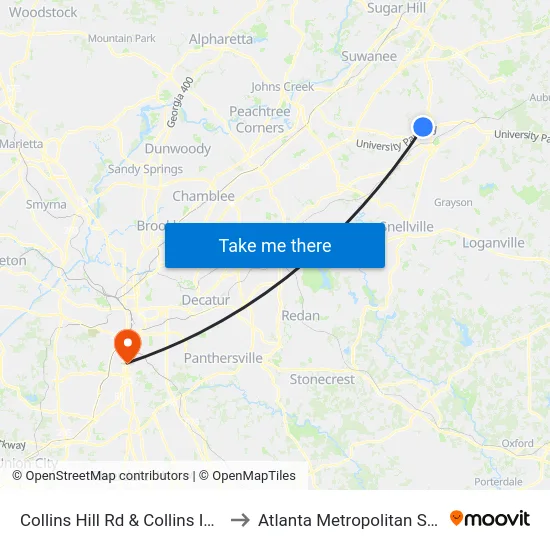 Collins Hill Rd & Collins Industrial Way to Atlanta Metropolitan State College map