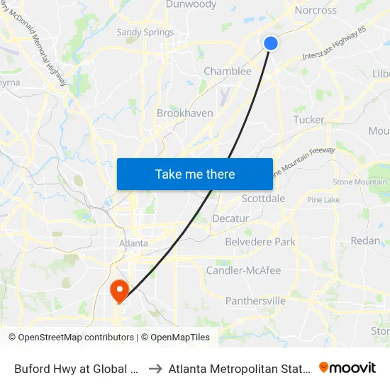 Buford Hwy at Global Forum Ib to Atlanta Metropolitan State College map