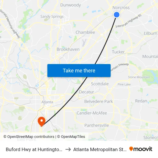 Buford Hwy at Huntington Rd Apts Ib to Atlanta Metropolitan State College map