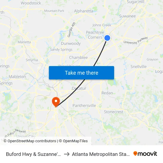 Buford Hwy & Suzanne's Kitchen to Atlanta Metropolitan State College map
