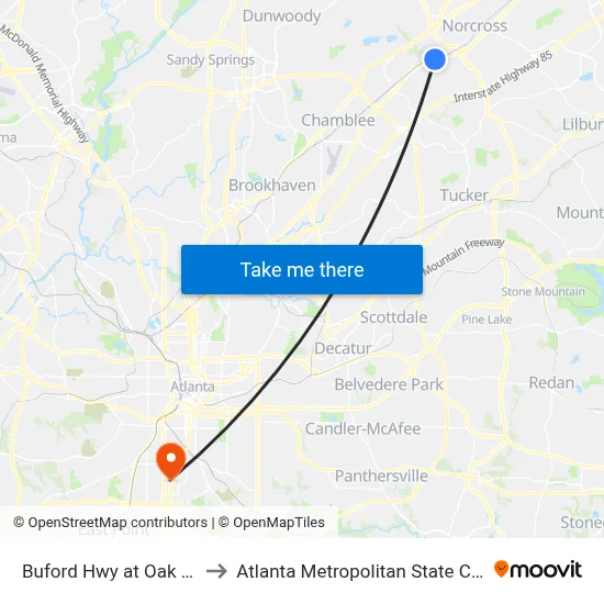 Buford Hwy at Oak Rd Ib to Atlanta Metropolitan State College map