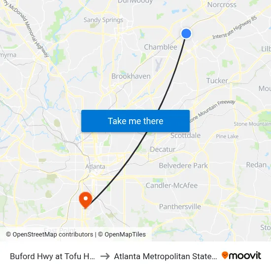 Buford Hwy at Tofu House Ib to Atlanta Metropolitan State College map