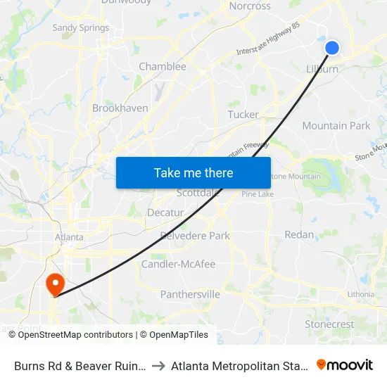 Burns Rd & Beaver Ruin Rd (Cvs) to Atlanta Metropolitan State College map