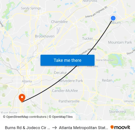 Burns Rd & Jodeco Cir (Across) to Atlanta Metropolitan State College map