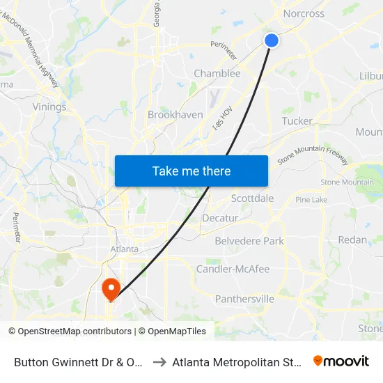 Button Gwinnett Dr & Omega Dr Ib to Atlanta Metropolitan State College map