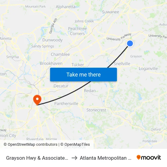 Grayson Hwy & Associated Credit Union to Atlanta Metropolitan State College map