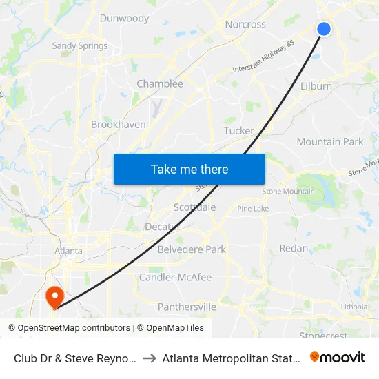 Club Dr & Steve Reynolds Blvd to Atlanta Metropolitan State College map
