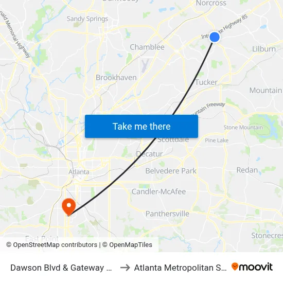 Dawson Blvd & Gateway Business Park to Atlanta Metropolitan State College map