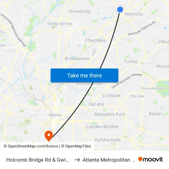 Holcomb Bridge Rd & Gwinnett Walk Plaza to Atlanta Metropolitan State College map