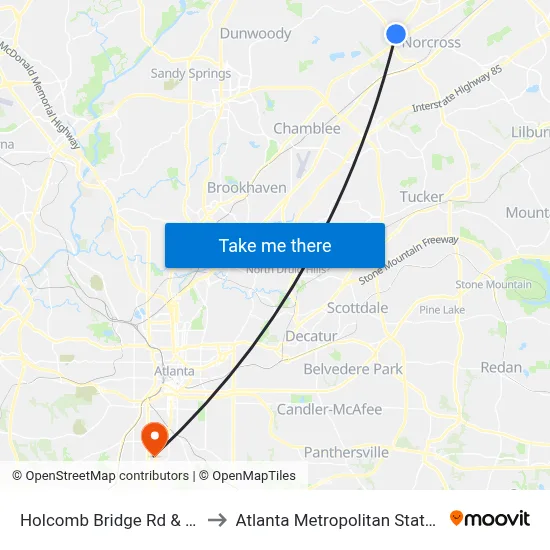 Holcomb Bridge Rd & Ryan Rd to Atlanta Metropolitan State College map