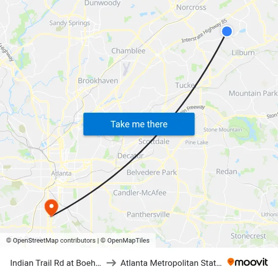 Indian Trail Rd at Boehm Travel to Atlanta Metropolitan State College map
