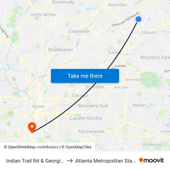 Indian Trail Rd & Georgia Belle Ct to Atlanta Metropolitan State College map