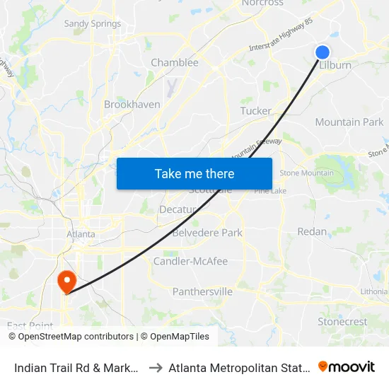 Indian Trail Rd & Market Center to Atlanta Metropolitan State College map