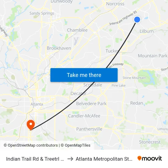 Indian Trail Rd & Treetrl Village Plz to Atlanta Metropolitan State College map