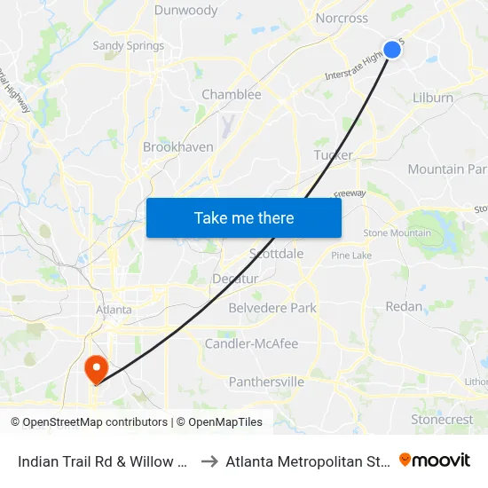 Indian Trail Rd & Willow Trail Pkwy Ib to Atlanta Metropolitan State College map