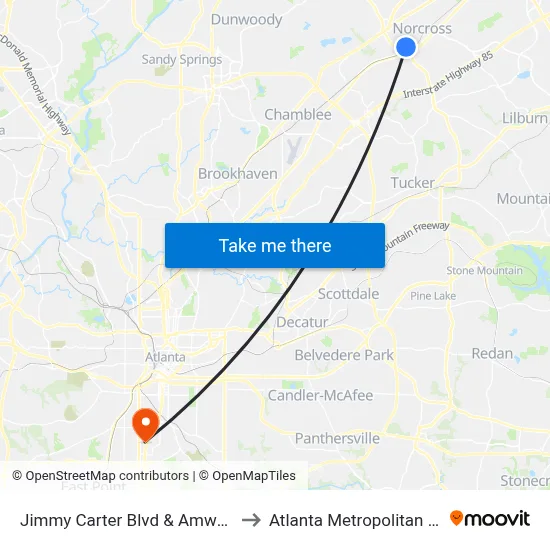 Jimmy Carter Blvd & Amway Products Dist to Atlanta Metropolitan State College map