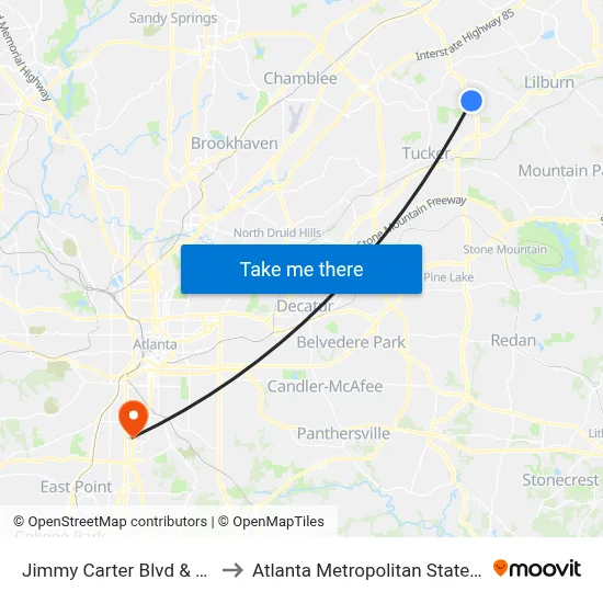Jimmy Carter Blvd & Britt Rd to Atlanta Metropolitan State College map