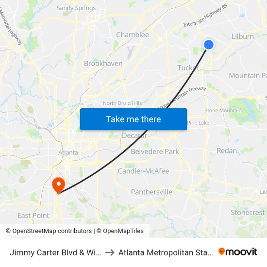 Jimmy Carter Blvd & Williams Rd to Atlanta Metropolitan State College map
