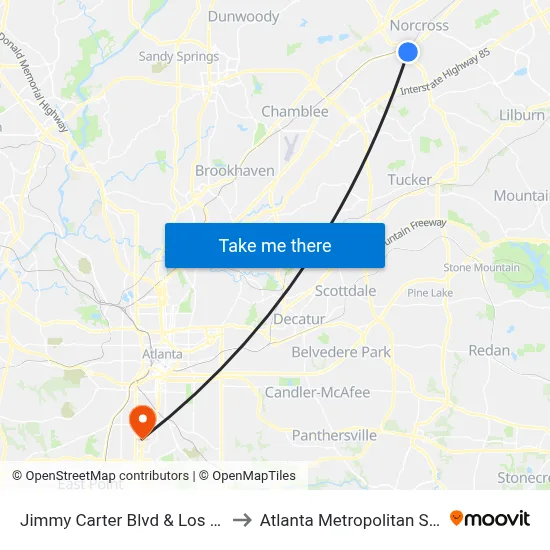 Jimmy Carter Blvd & Los Portales Rest to Atlanta Metropolitan State College map