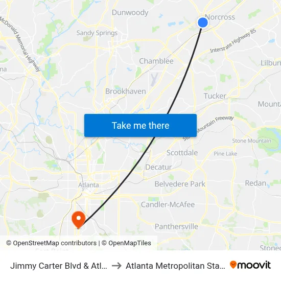 Jimmy Carter Blvd & Atlantic Blvd to Atlanta Metropolitan State College map