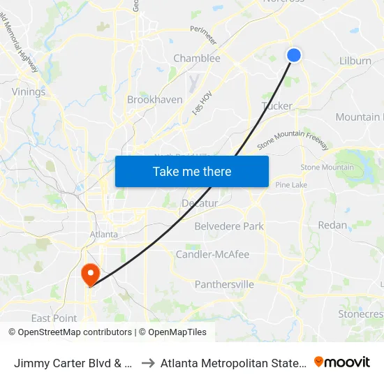 Jimmy Carter Blvd & Gale Dr to Atlanta Metropolitan State College map