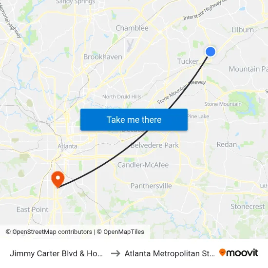 Jimmy Carter Blvd & Home Depot Ob to Atlanta Metropolitan State College map