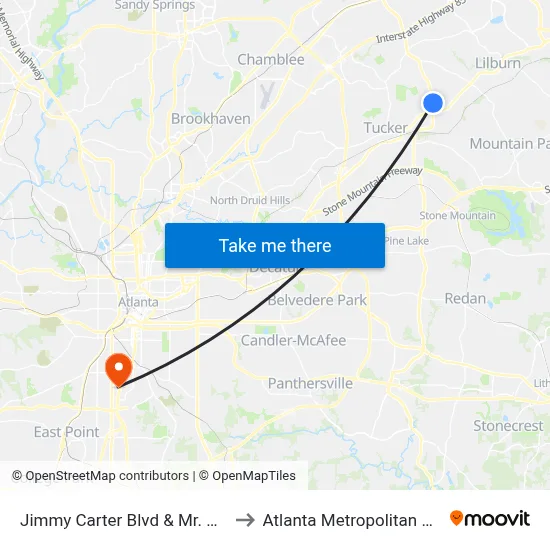 Jimmy Carter Blvd & Mr. Clean Carwash to Atlanta Metropolitan State College map