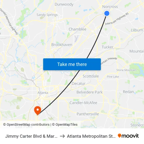 Jimmy Carter Blvd & Martins Rest Ob to Atlanta Metropolitan State College map