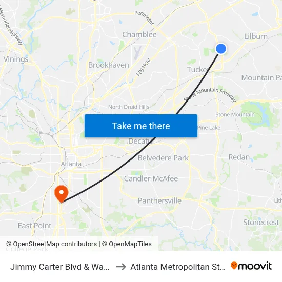 Jimmy Carter Blvd & Wandering Way to Atlanta Metropolitan State College map